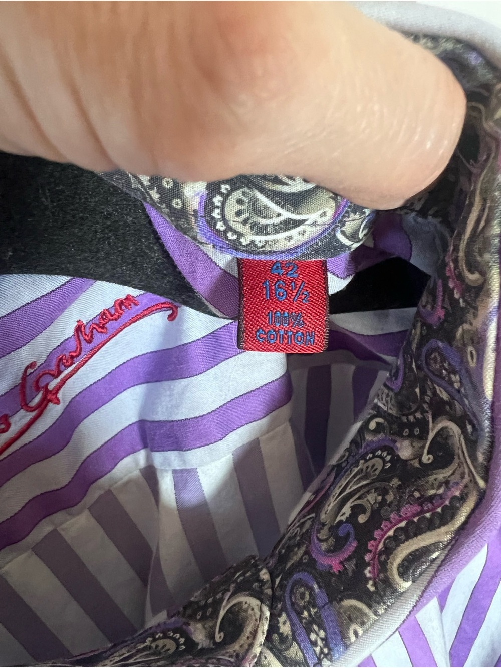 Robert Graham Purple and Grey Vertical Stripe Dress Shirt - Picture 5 of 8